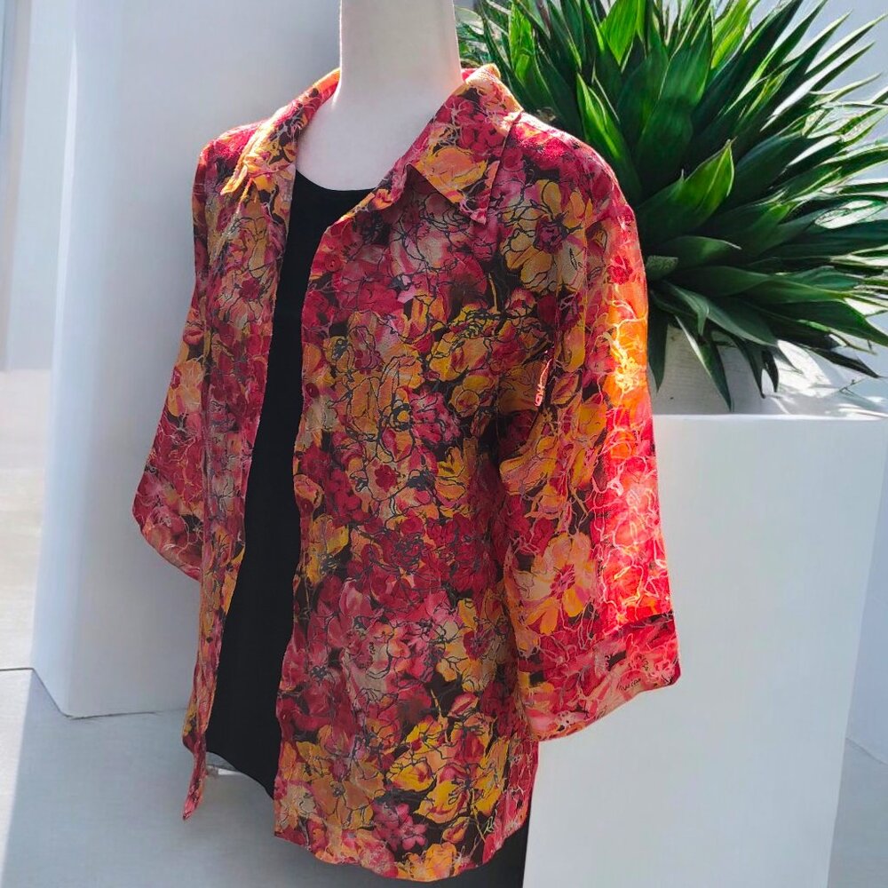 Notations Multicolor Floral Burnout Button Down B… - image 1